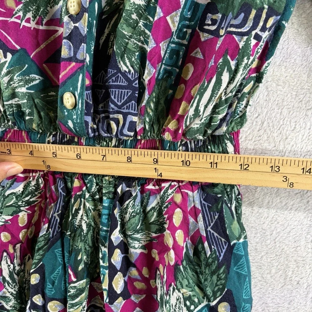 Vintage 90s CA Sport Tropical Romper Sz M Rayon Button Front Elastic Waist